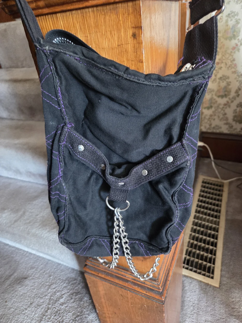 90s Tripp Black Canvas Messenger Bag with Chain Vintage